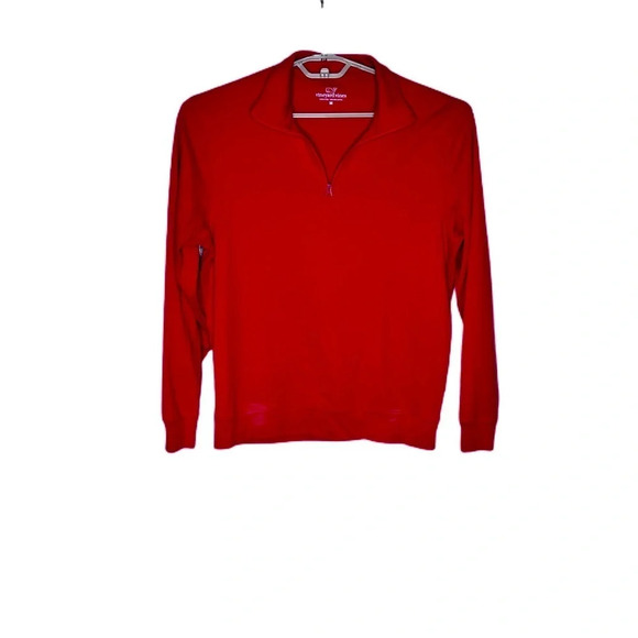 VINEYARD VINES Men's Medium Red Zippered Pullover Sweater 100% Pima Cotton. - Picture 1 of 6
